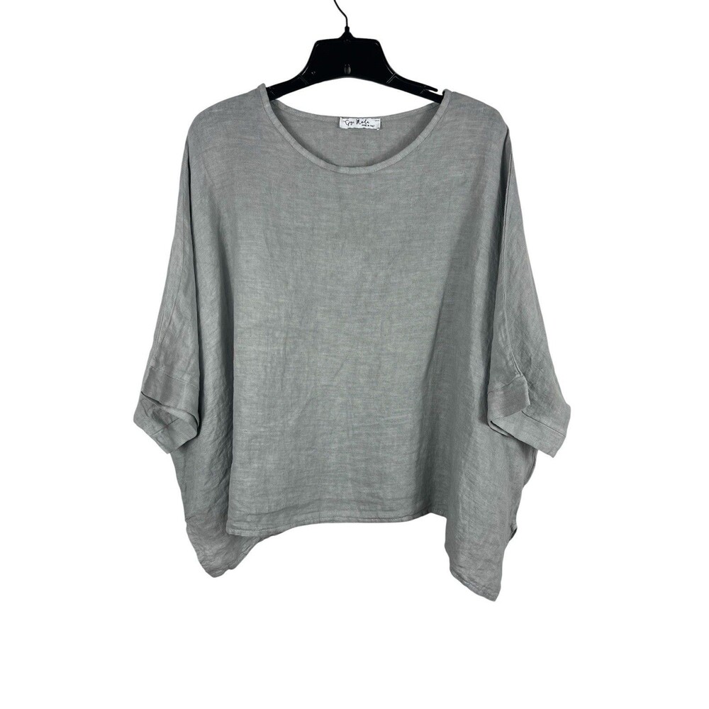 Gigi Moda Italy 100% Linen Gray Oversized Lagenlook Boxy Tunic Top XL Resort